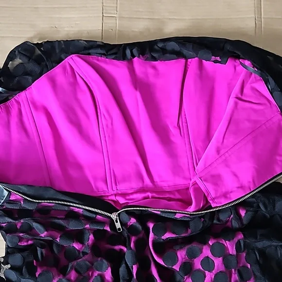 Milly black polka dot mesh dress magenta lining-4 - Picture 4 of 8